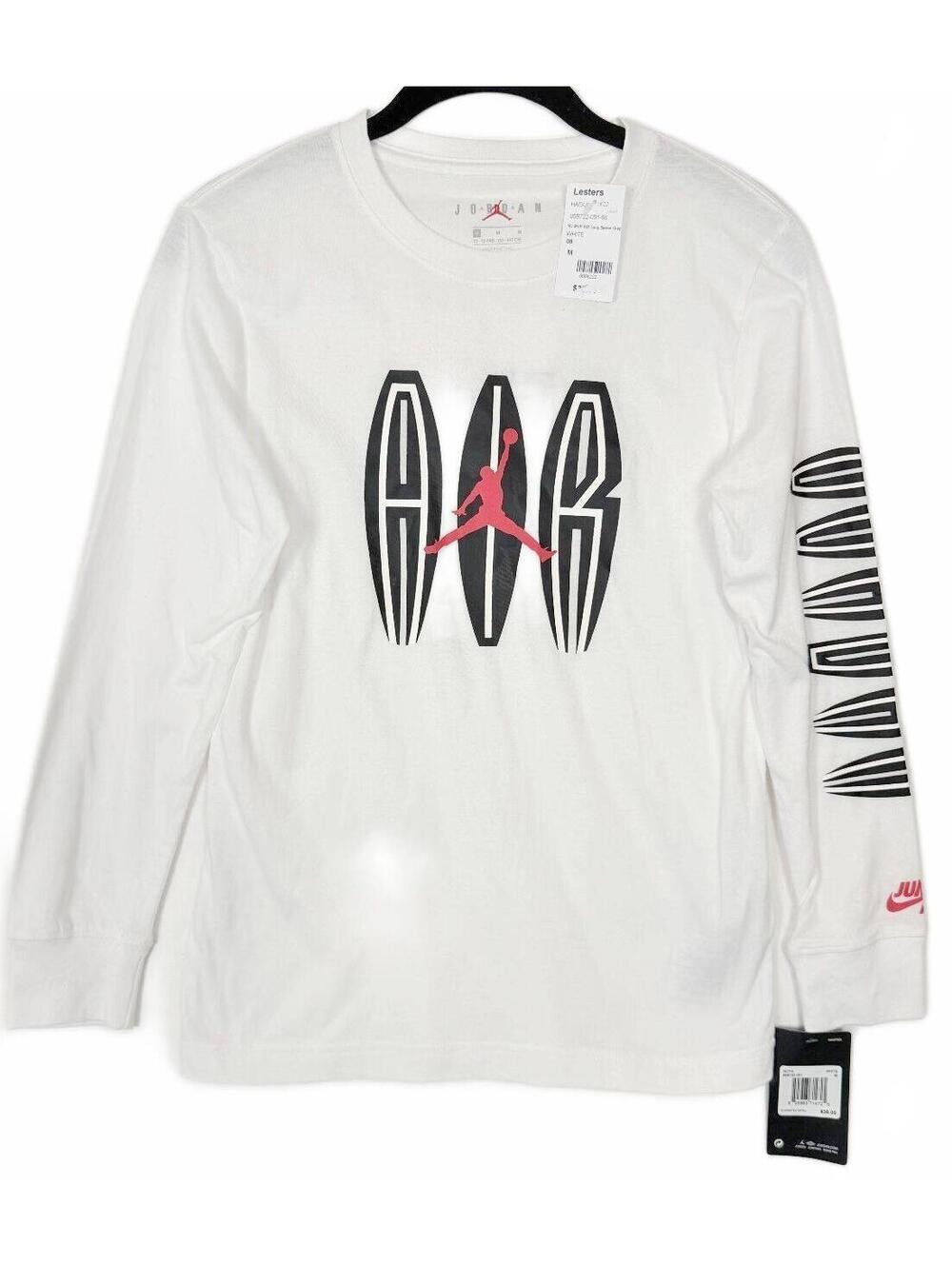 Jordan Big Boys Air MVP Stacked Long Sleeve Graphic T-Shirt White Youth Medium M